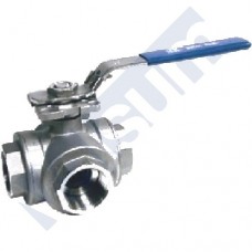 VALVULA DE BOLA TRES VIAS, TOTALMENTE INOXIDABLE, ROSCADA